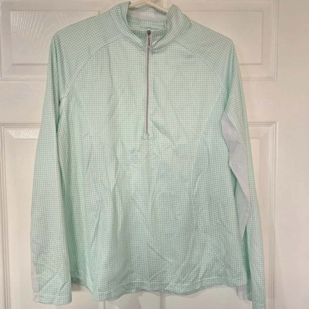 Pebble Beach Dry Luxe‎ Performance Long Sleeve Golf Tennis 1/4 Zip Gingham Sz L